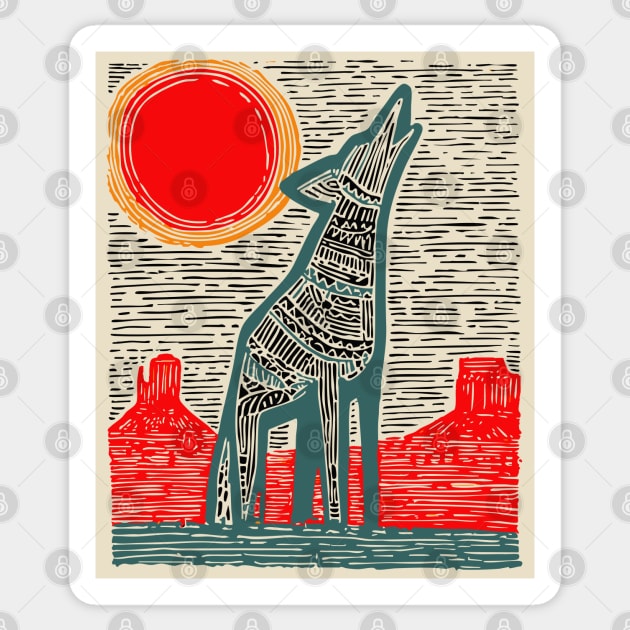 Desert Coyote Under a Red Sun - Graphic Western Art Sticker by TuncGK